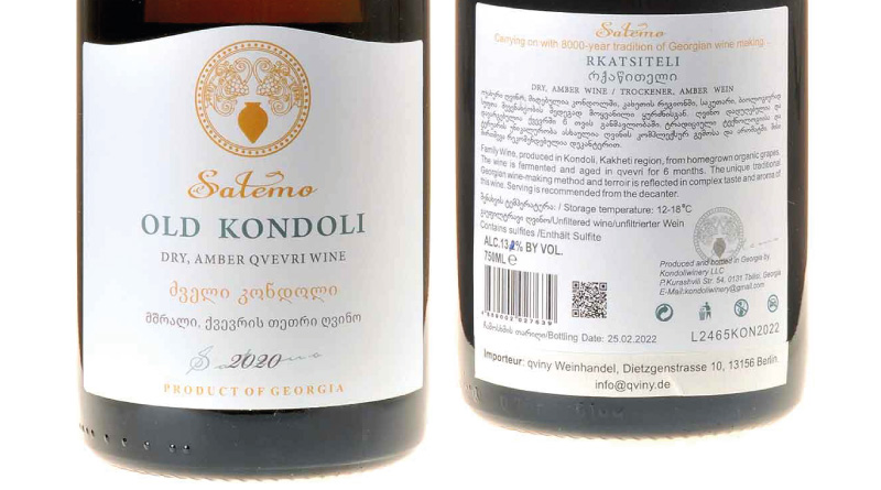 Bild von Etikett und Rücketikett des Old Kondoli Qvevri Wine 2020, Satemo, Kachetien&nbsp;0,75l 