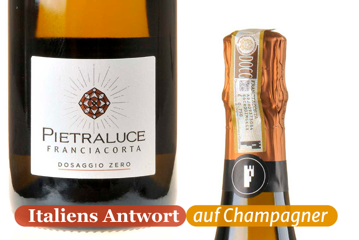 Ein Bild von einer Flasche Franciacorta Zero Dosage Millesimato DOCG 2021