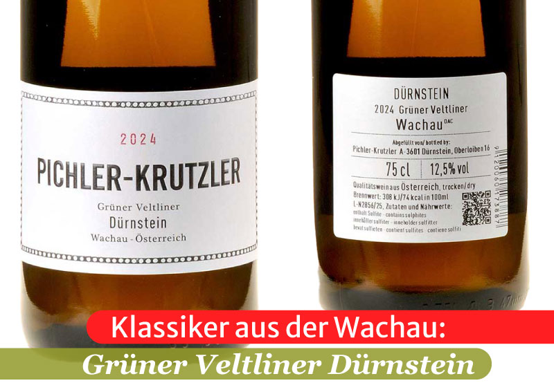 Ein Bild der Vorder- und Rücketikett der Grünen Veltliner von Pichler-Krutzler