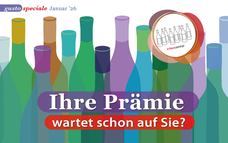Die Graphik zeigt mehrere Weinflaschen mit dem Banner: Ihre Prämie wartet schon auf Sie?