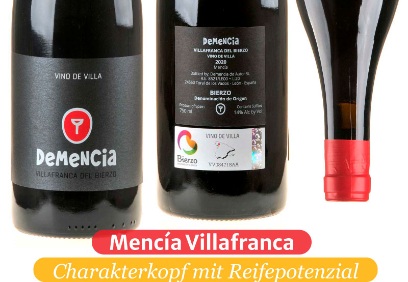 Ein Bild von drei Teilen einer Flasche Mancía Villafranca