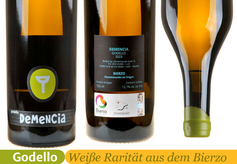 Ein Bild von drei Teilen einer Flasche Godello