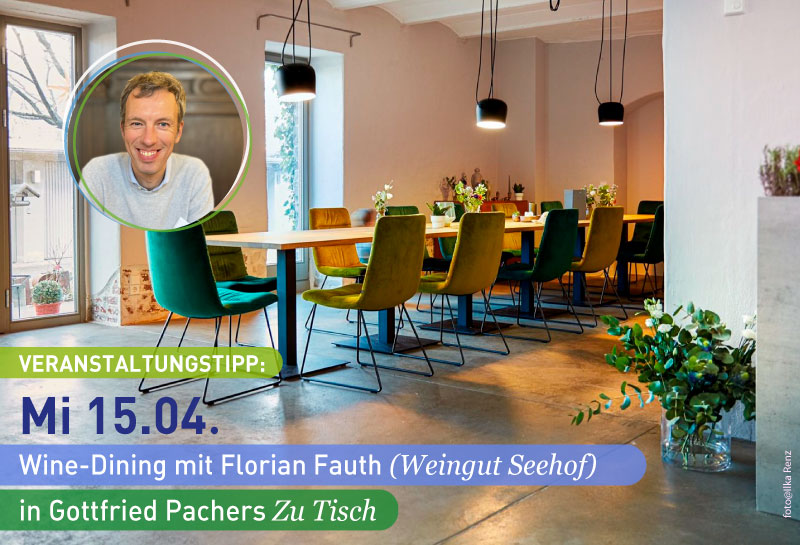 Ein Bild mit Blick in das Lokal von Goffried Pachers "Zu Tisch" dem Veranstaltungsort unseres Wine-Dining Abend