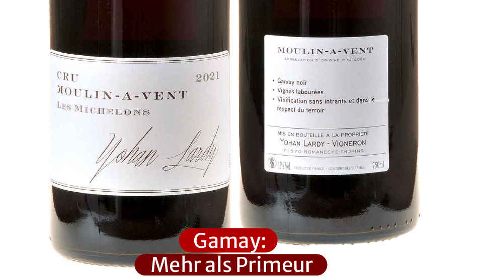 Ein Bild von zwei Flaschen unseres Cru Moulin-à-Vent Les Michelons