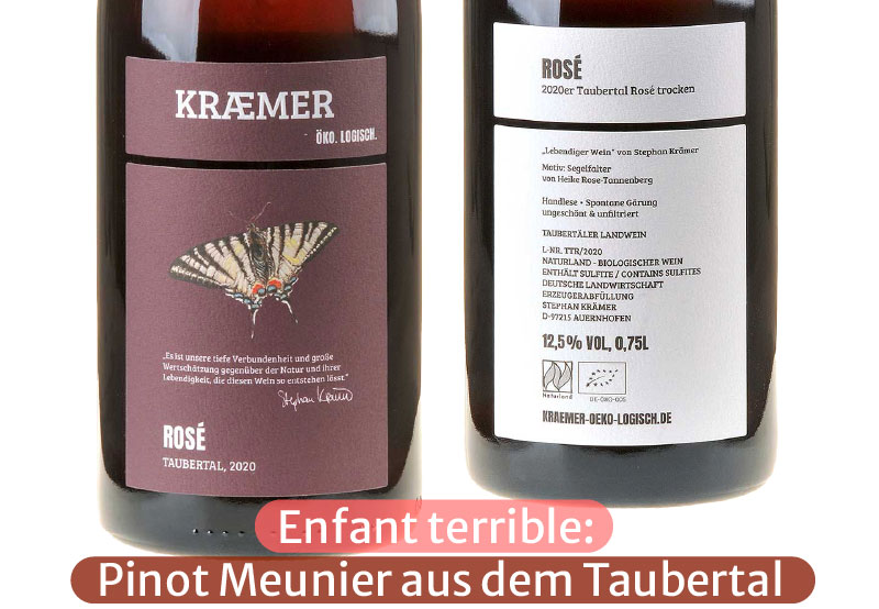 Ein Bild von zwei Flaschen unseres Taubertal Rosé - Pinot Meunier